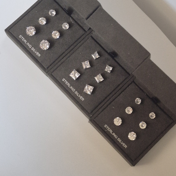 Sterling Silver Stud Earrings Set - Picture 7 of 12